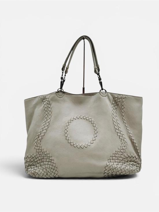 Bottega Veneta Handbags - Bottega Veneta Large Leather Tote Bag Gray Intrecciato Shoulder Bag Italy
